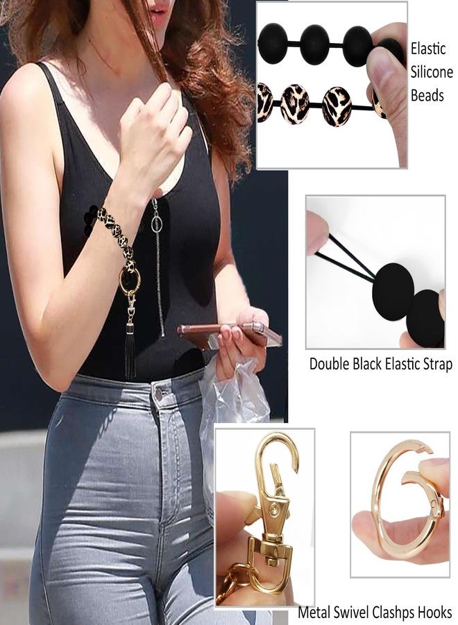 BIHRTC Silicone Beaded Bracelet Keychain Wristlet Wallet with Chapstick Holder Small Credit Card Holder Bracelet Key Chain Purse Bangle Tassel Beads Key Rings for Women Car Keyring - Image 3