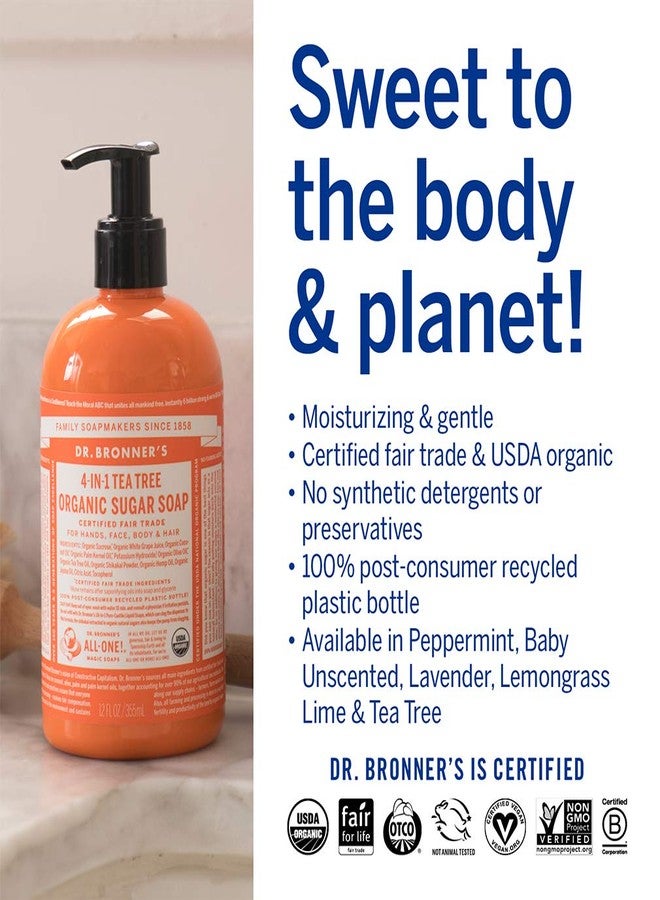 Dr. Bronner's - Organic Sugar Soap (Tea Tree, 12 Ounce) - Made with Organic Oils, Sugar and Shikakai Powder, 4-in-1 Uses: Hands, Body, Face and Hair, Cleanses, Moisturizes and Nourishes, Vegan - Image 5