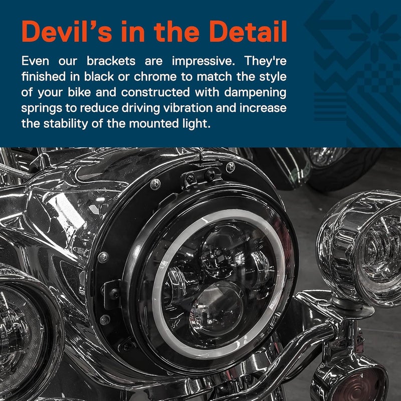 ONLINE LED STORE TRUE MODS 7" LED Headlight for Harley Davidson with Black Mounting Bracket [HALO DRL] H4 Adapter - Image 4