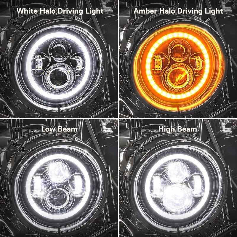 ONLINE LED STORE TRUE MODS 7" LED Headlight for Harley Davidson with Black Mounting Bracket [HALO DRL] H4 Adapter - Image 5