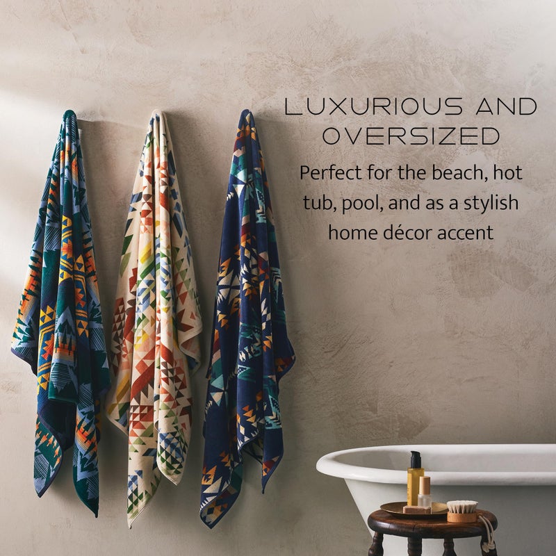 Pendleton Oversized Jacquard Spa Towels, 40 x 70 inches Bath Towels, 100% Cotton, Soft and Quick Dry for The Beach, Hot Tub, Pool - Highland Peak Aqua - Image 4