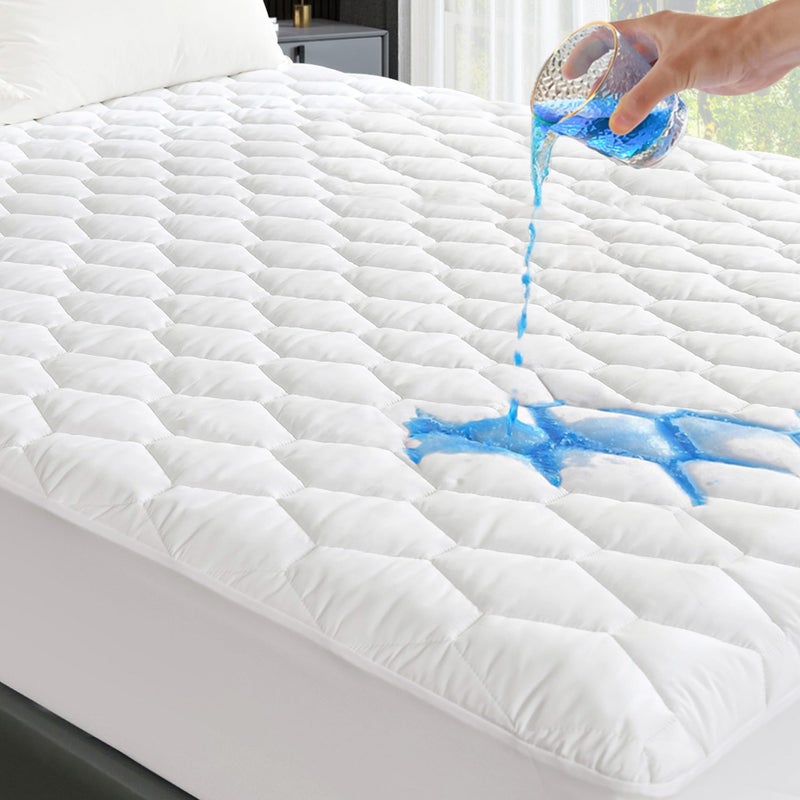 GRT Queen Mattress Protector Waterproof, 100% Waterproof Quilted Fitted Mattress Pad, Noiseless Hollow Cotton Mattress Cover, fits up to 21" Deep, Dust Proof White - Image 1