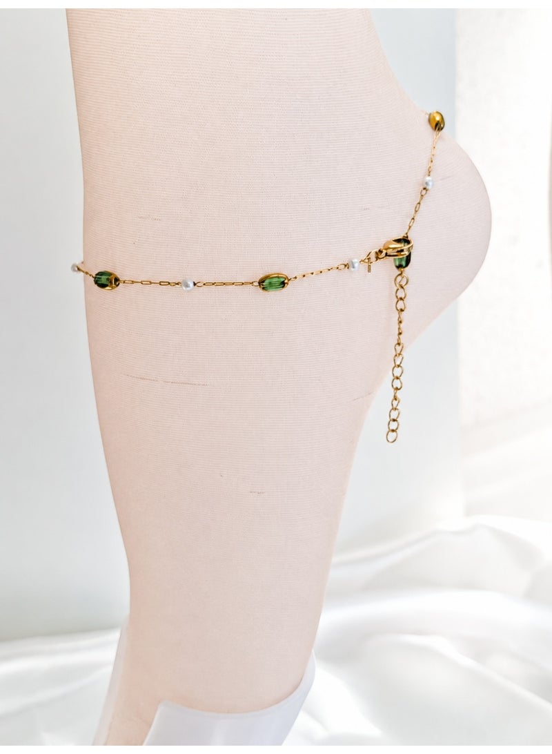A dedicate Green Beads & pearl Anklet - Image 2