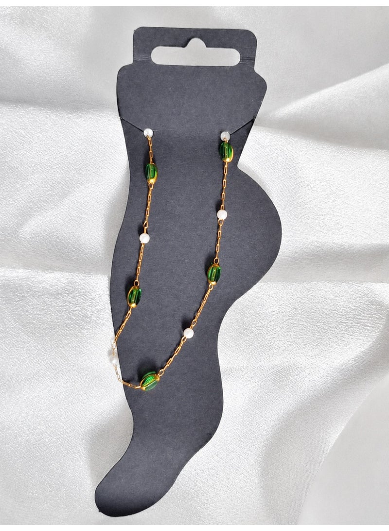 A dedicate Green Beads & pearl Anklet - Image 3