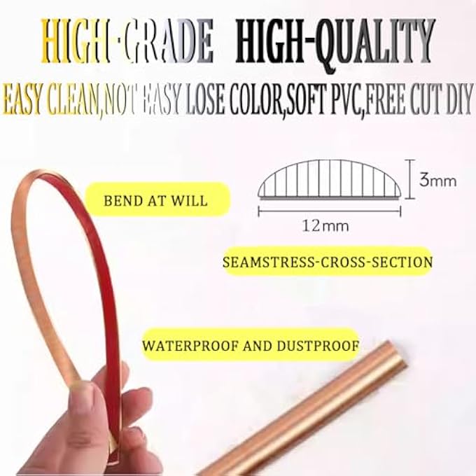 ROSE GOLD SELF-ADHESIVE 3D WALL EDGE STRIP PEEL & STICK EDGE SEAM WALL STICKER DECORATIVE TAPE DECORATIVE FOR CEILING/CORNER/MIRROR/FURNITURE/WARDROBE/HOME & CAR DECORATION (1.2CM*5M/0.47IN*16.4FT) - Image 2