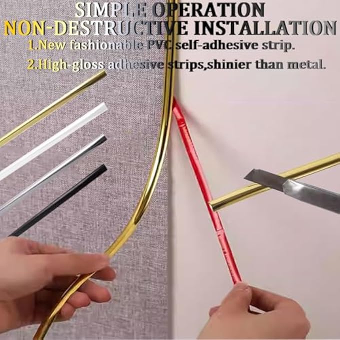 ROSE GOLD SELF-ADHESIVE 3D WALL EDGE STRIP PEEL & STICK EDGE SEAM WALL STICKER DECORATIVE TAPE DECORATIVE FOR CEILING/CORNER/MIRROR/FURNITURE/WARDROBE/HOME & CAR DECORATION (1.2CM*5M/0.47IN*16.4FT) - Image 3