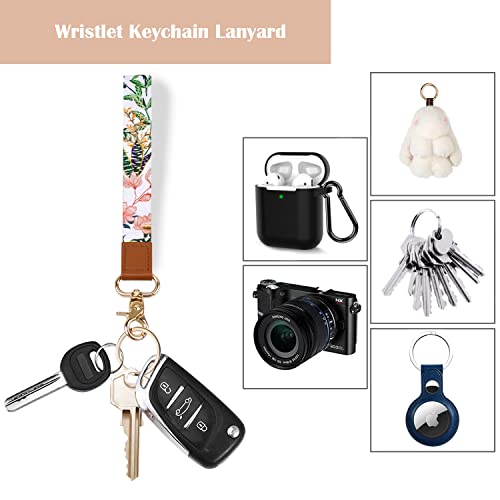Coco Rossi Slim Front Pocket Wallet RFID ID Card Holder Cute Small Wallet with Wrist Lanyards Key Chain Holder for Women,White Flowers - Image 5