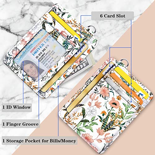 Coco Rossi Slim Front Pocket Wallet RFID ID Card Holder Cute Small Wallet with Wrist Lanyards Key Chain Holder for Women,White Flowers - Image 4