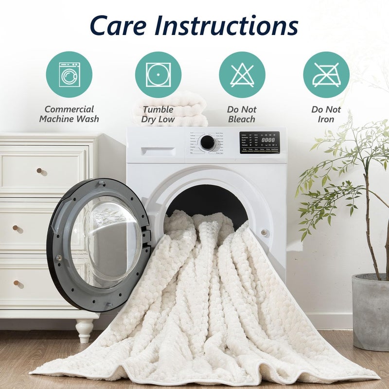 Mr. Sandman Weighted Blankets for Adults Full Size 15lbs, Warm Sherpa Fleece Throw Blanket for Sleep and Calm, Soft Cozy Heavy Bed Blanket with Jacquard Flannel, 48 x 72 Inches, Cream White - Image 5