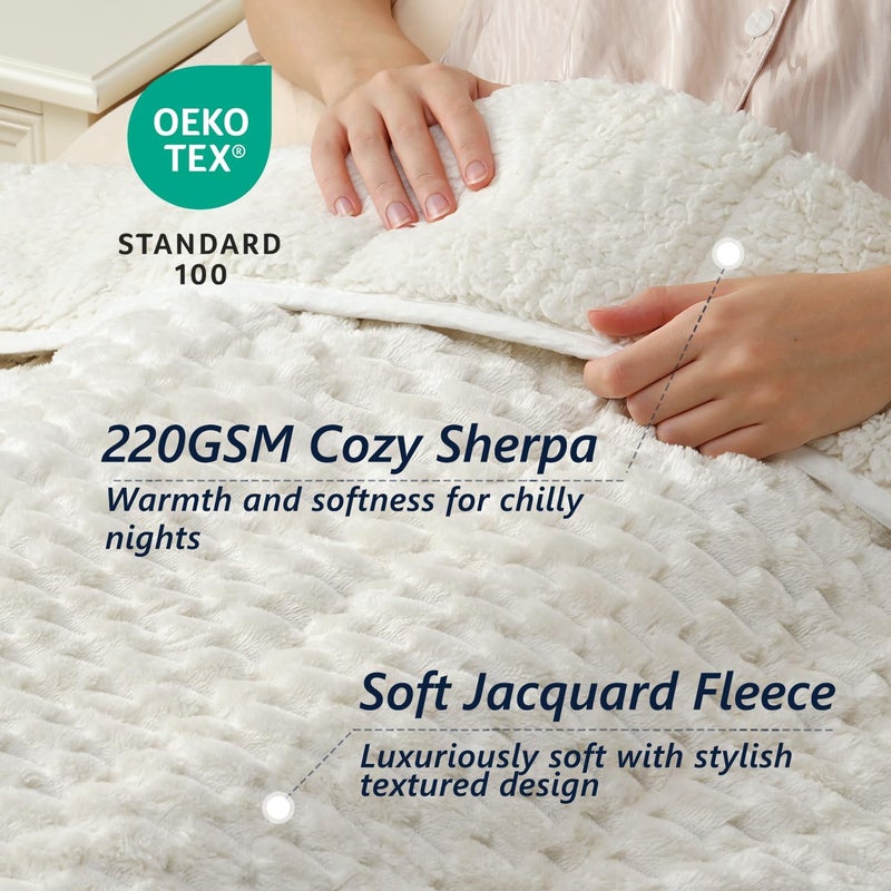 Mr. Sandman Weighted Blankets for Adults Full Size 15lbs, Warm Sherpa Fleece Throw Blanket for Sleep and Calm, Soft Cozy Heavy Bed Blanket with Jacquard Flannel, 48 x 72 Inches, Cream White - Image 2