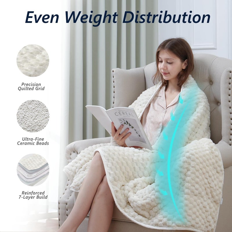 Mr. Sandman Weighted Blankets for Adults Full Size 15lbs, Warm Sherpa Fleece Throw Blanket for Sleep and Calm, Soft Cozy Heavy Bed Blanket with Jacquard Flannel, 48 x 72 Inches, Cream White - Image 4