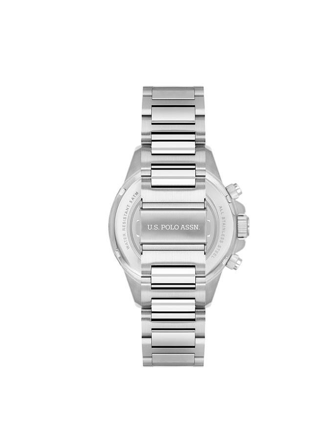 يو اس بولو اسن ساعة رجالية متعددة الوظائف بقرص أسود وسوار فضي من الفولاذ المقاوم للصدأ  مم - Image 3