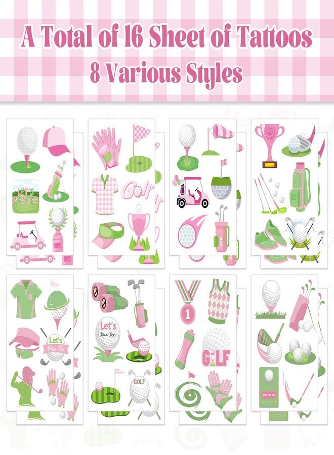 Lcnjscgo 96 PCS Pink Golf Temporary Tattoos Stickers, Pink Golf Party Favors Birthday Party Decorations Supplies Let's Par-Tee Golf Theme Tattoos Gifts for Sports Golf Party, 16 Sheets - Image 2