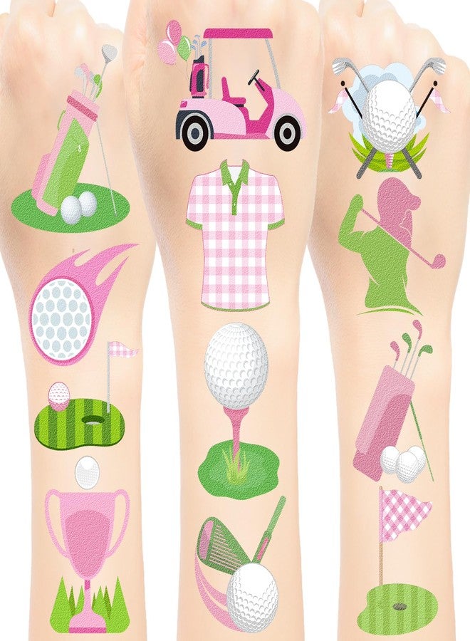 Lcnjscgo 96 PCS Pink Golf Temporary Tattoos Stickers, Pink Golf Party Favors Birthday Party Decorations Supplies Let's Par-Tee Golf Theme Tattoos Gifts for Sports Golf Party, 16 Sheets - Image 1