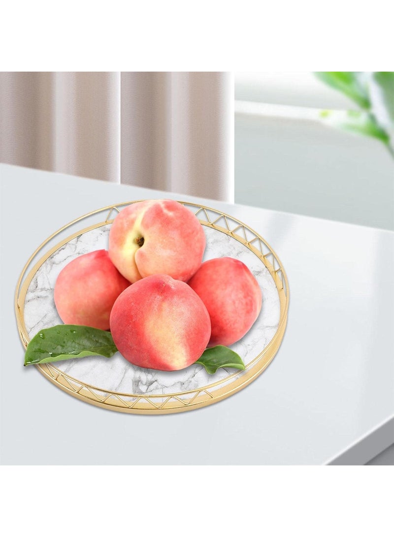 Arabest Desktop Organizer Trays, Marble Pattern Serving Tray, Cup and Mugs Holder Tray, Round Vanity Decorative Tray Home Storage Solution (White ) - Image 5