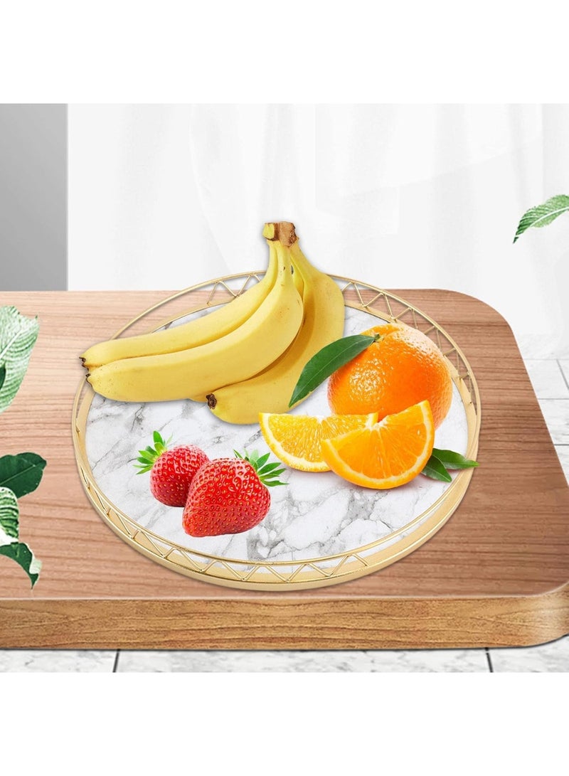 Arabest Desktop Organizer Trays, Marble Pattern Serving Tray, Cup and Mugs Holder Tray, Round Vanity Decorative Tray Home Storage Solution (White ) - Image 2