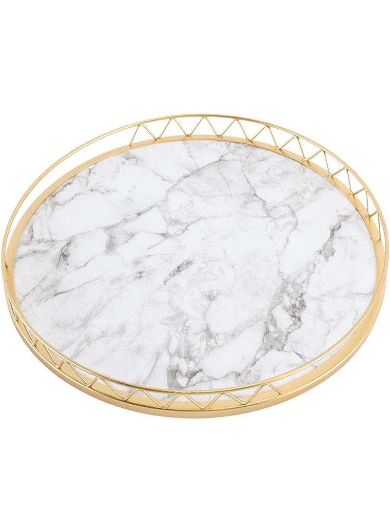 Arabest Desktop Organizer Trays, Marble Pattern Serving Tray, Cup and Mugs Holder Tray, Round Vanity Decorative Tray Home Storage Solution (White ) - Image 1