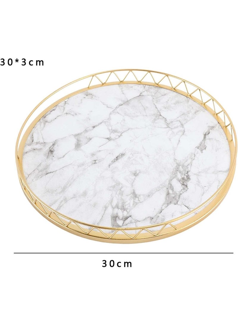 Arabest Desktop Organizer Trays, Marble Pattern Serving Tray, Cup and Mugs Holder Tray, Round Vanity Decorative Tray Home Storage Solution (White ) - Image 3