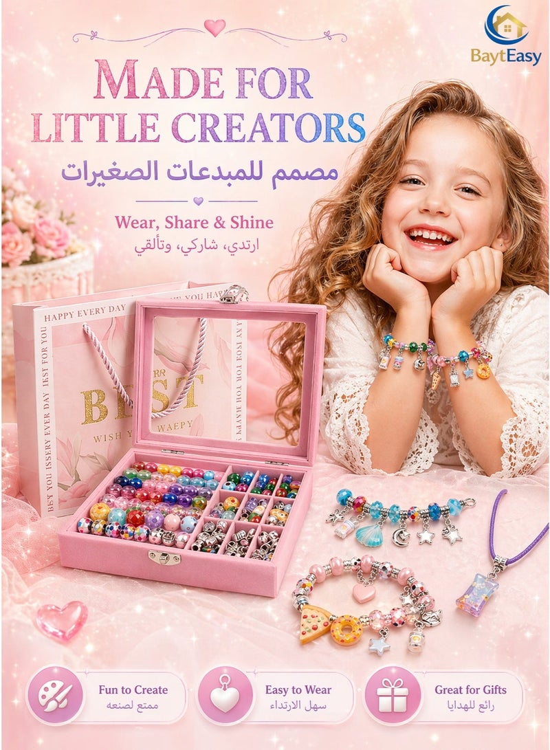 BaytEasy Bracelet Making Kit for Girls 76PCS Charm Bracelet & Necklace Set with Jewelry Box, DIY Beads and Charms Gift for 8-12 Year Old Girls, Multicolor - Image 3