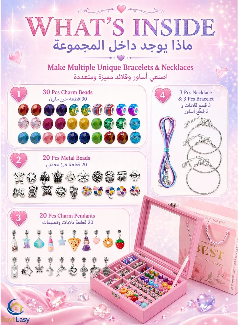 BaytEasy Bracelet Making Kit for Girls 76PCS Charm Bracelet & Necklace Set with Jewelry Box, DIY Beads and Charms Gift for 8-12 Year Old Girls, Multicolor - Image 2