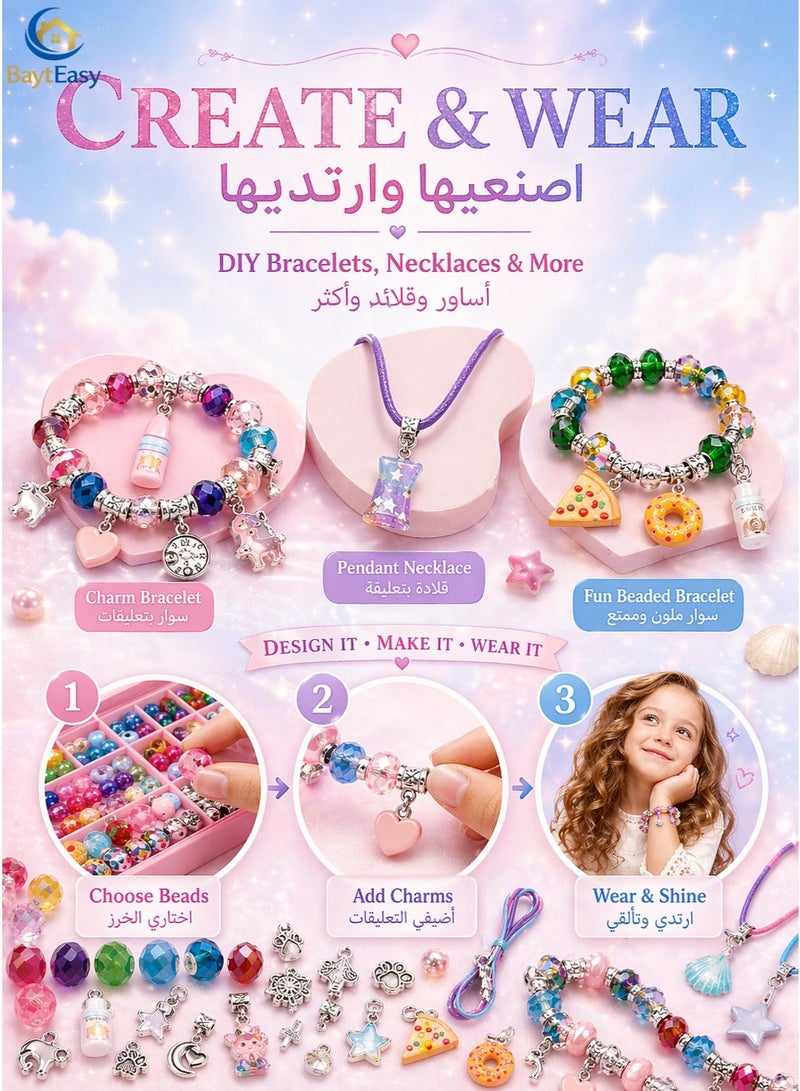 BaytEasy Bracelet Making Kit for Girls 76PCS Charm Bracelet & Necklace Set with Jewelry Box, DIY Beads and Charms Gift for 8-12 Year Old Girls, Multicolor - Image 5