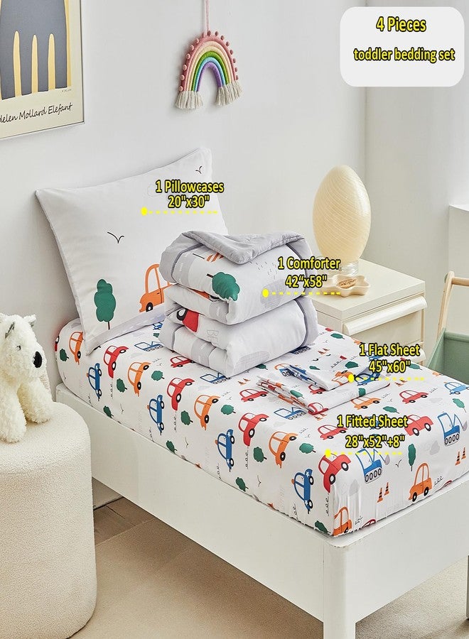 DuShow 4 Pieces Cars Toddler Bedding Set for Boys,Soft Toddler Bed Set in a Bag,Toddler Bed Comforter Set Includes Quilted Comforter, Flat Sheet, Fitted Sheet and Pillowcase - Image 4
