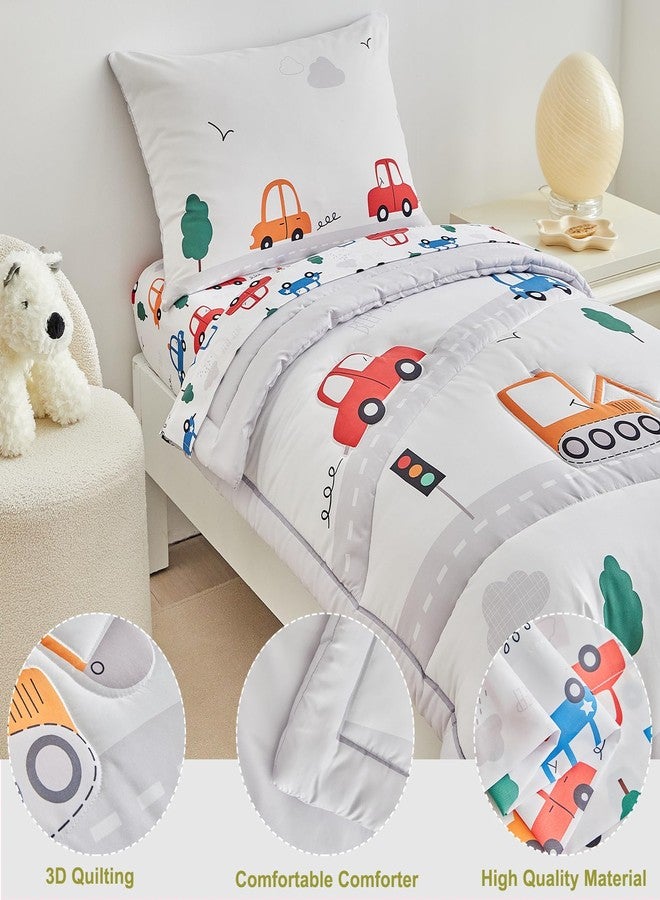 DuShow 4 Pieces Cars Toddler Bedding Set for Boys,Soft Toddler Bed Set in a Bag,Toddler Bed Comforter Set Includes Quilted Comforter, Flat Sheet, Fitted Sheet and Pillowcase - Image 2
