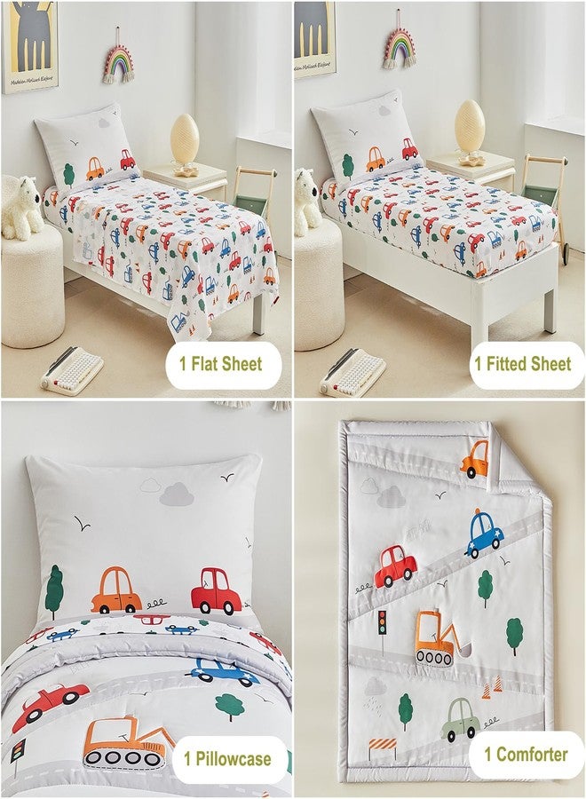 DuShow 4 Pieces Cars Toddler Bedding Set for Boys,Soft Toddler Bed Set in a Bag,Toddler Bed Comforter Set Includes Quilted Comforter, Flat Sheet, Fitted Sheet and Pillowcase - Image 3