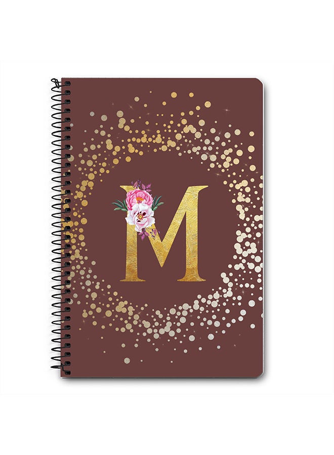 Stylizedd Designer A5 Spiral Notebook Memo Notepad Journal - Custom Monogram Initial Letter Floral Pattern Alphabet - M - Brown  - Image 1