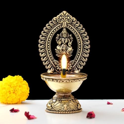 INDICAST Religious Brass Diya for Puja | 4.5" Laxmi Design Arti Deepak Deepam Oil Lamp for Worship and Festivities | Perfect for Pooja Rituals (Weight - 130gm) - Image 1