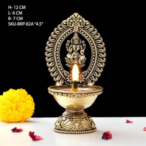 INDICAST Religious Brass Diya for Puja | 4.5" Laxmi Design Arti Deepak Deepam Oil Lamp for Worship and Festivities | Perfect for Pooja Rituals (Weight - 130gm) - Image 2