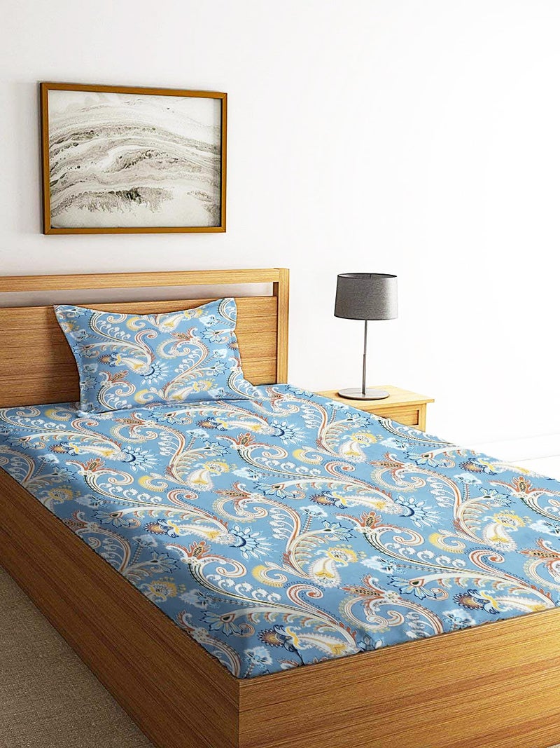 STARNSTYLE Premium 160 TC Ezyption Cotton Bedsheet for Single Bed with 1 Pillow Covers Royal Sky - Image 1