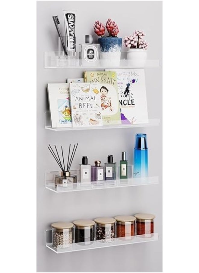 Horoof Home Horoof Home® 4 Pack Clear Acrylic Floating Shelves – 38x10x5 cm Wall-Mounted Display Racks for Books, Cosmetics & Decor – Modern Storage for Bathroom, Bedroom & Office  - Image 1