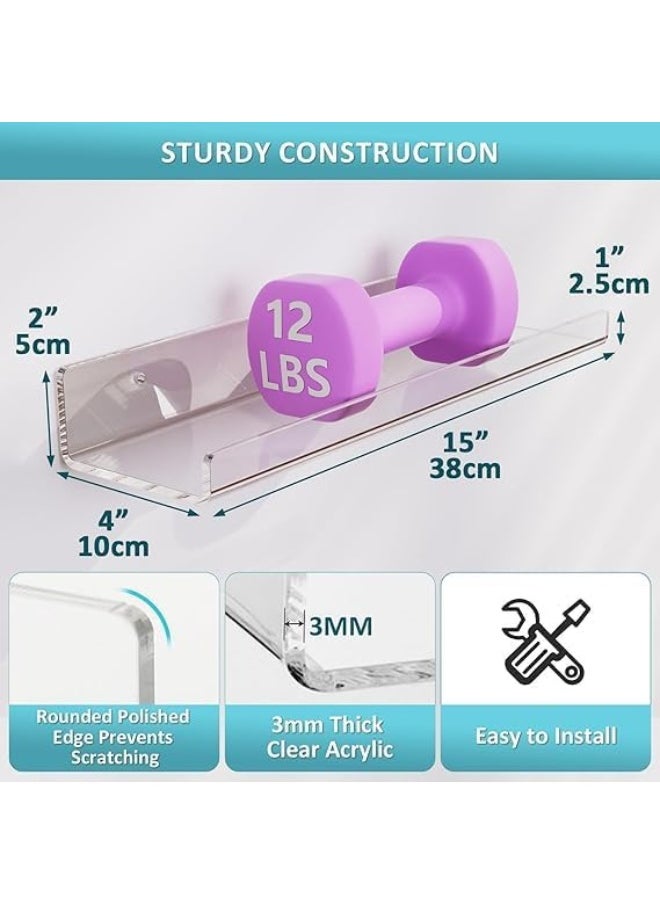 Horoof Home Horoof Home® 4 Pack Clear Acrylic Floating Shelves – 38x10x5 cm Wall-Mounted Display Racks for Books, Cosmetics & Decor – Modern Storage for Bathroom, Bedroom & Office  - Image 2