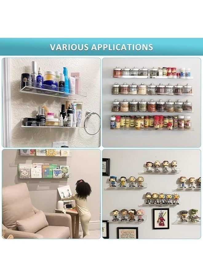 Horoof Home Horoof Home® 4 Pack Clear Acrylic Floating Shelves – 38x10x5 cm Wall-Mounted Display Racks for Books, Cosmetics & Decor – Modern Storage for Bathroom, Bedroom & Office  - Image 3