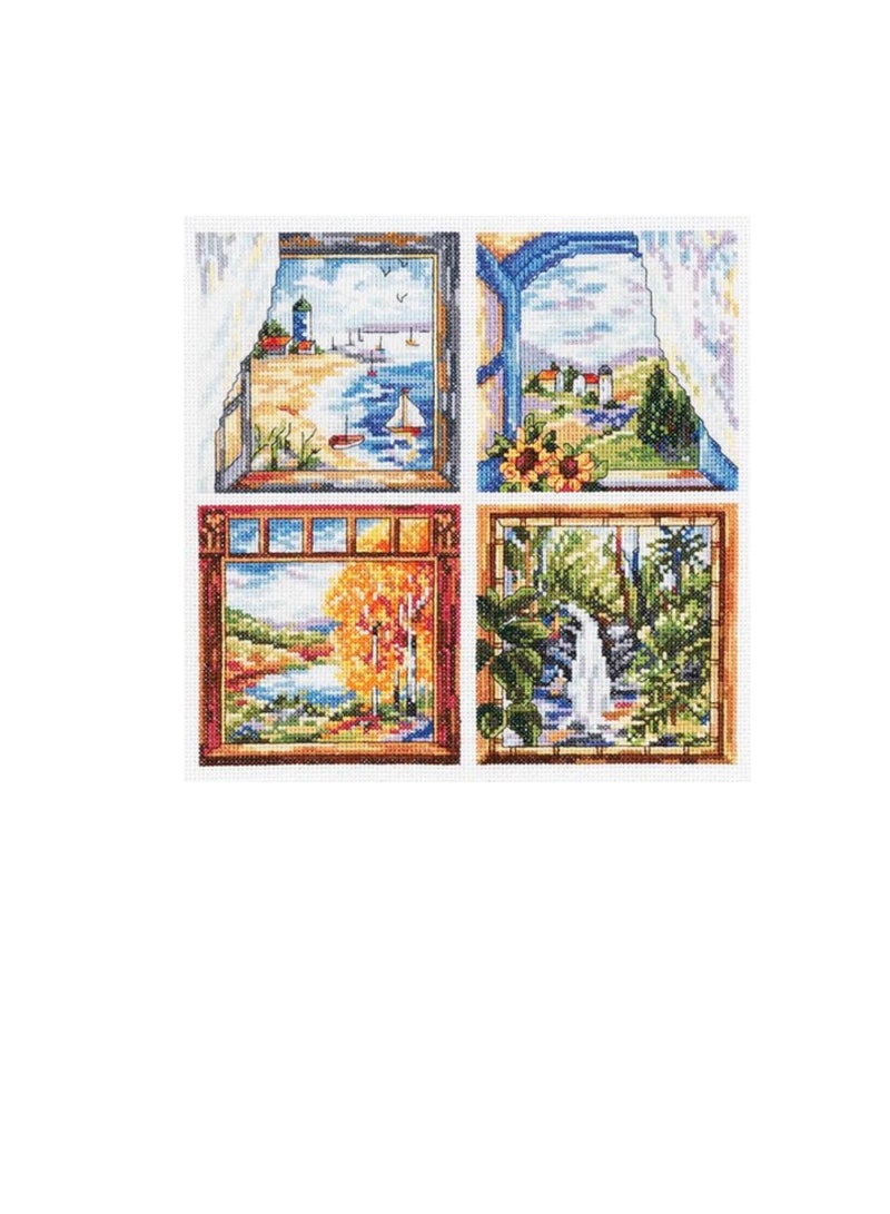 Cross Four Window Scenes Counted Cross Stitch Kit 8.75inchx 8.75inch 14 Count - Image 3