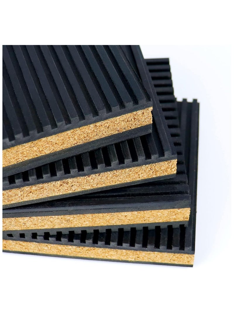 Duravel Duravel Anti-Vibration Isolation Pads, Cork and Rubber Composite, Black, Ribbed Design 4 PCS (4X4 INCH)  - Image 1