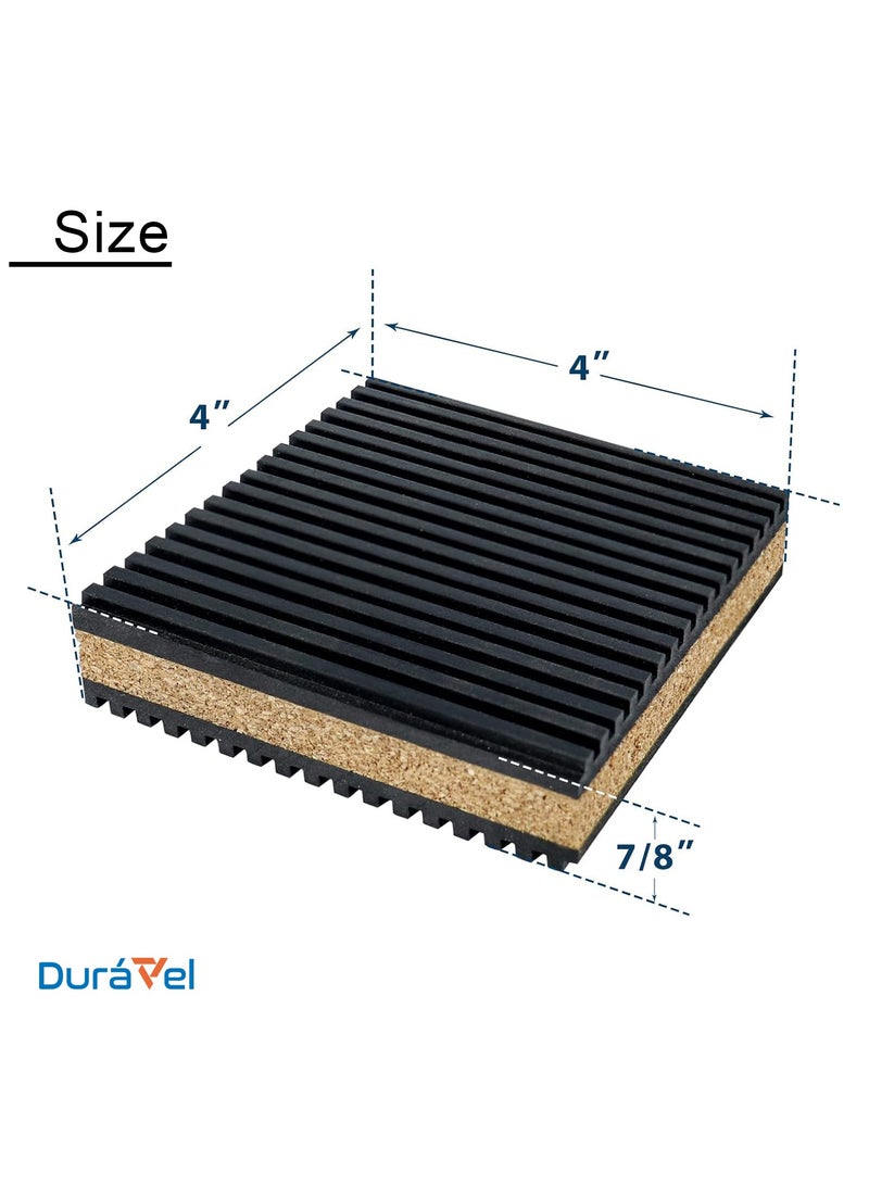 Duravel Duravel Anti-Vibration Isolation Pads, Cork and Rubber Composite, Black, Ribbed Design 4 PCS (4X4 INCH)  - Image 2