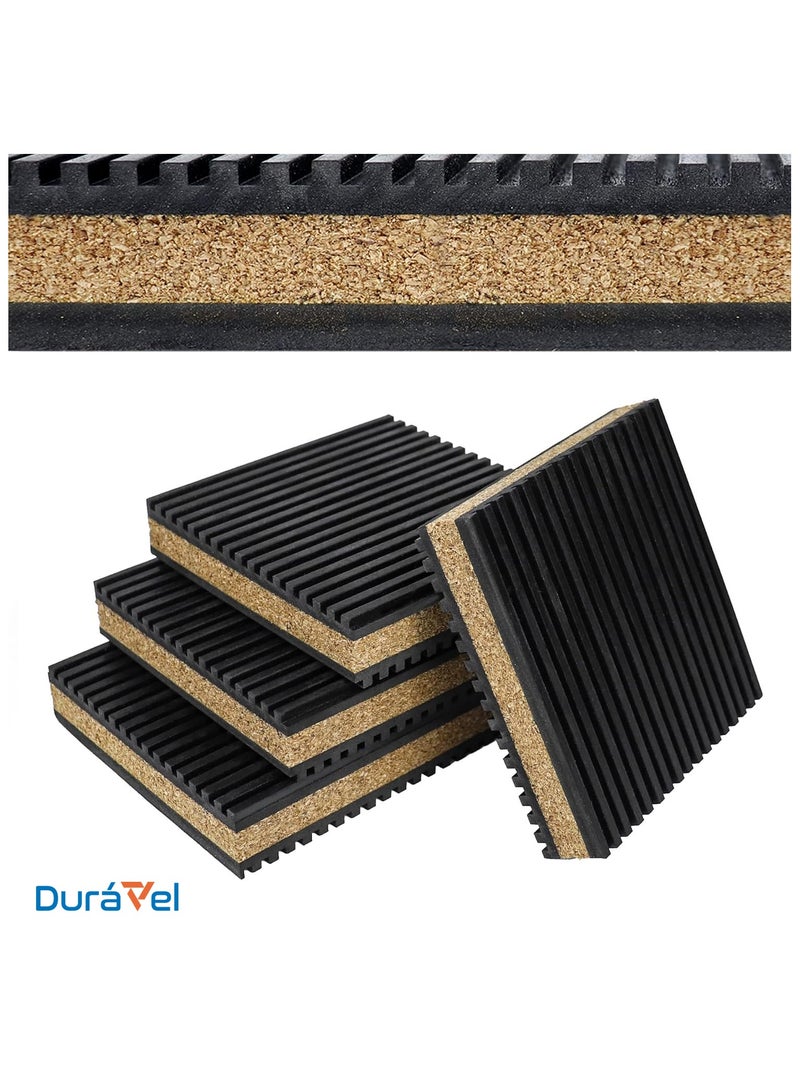 Duravel Duravel Anti-Vibration Isolation Pads, Cork and Rubber Composite, Black, Ribbed Design 4 PCS (4X4 INCH)  - Image 3