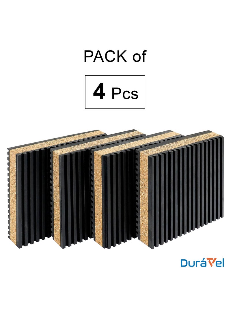 Duravel Duravel Anti-Vibration Isolation Pads, Cork and Rubber Composite, Black, Ribbed Design 4 PCS (4X4 INCH)  - Image 4