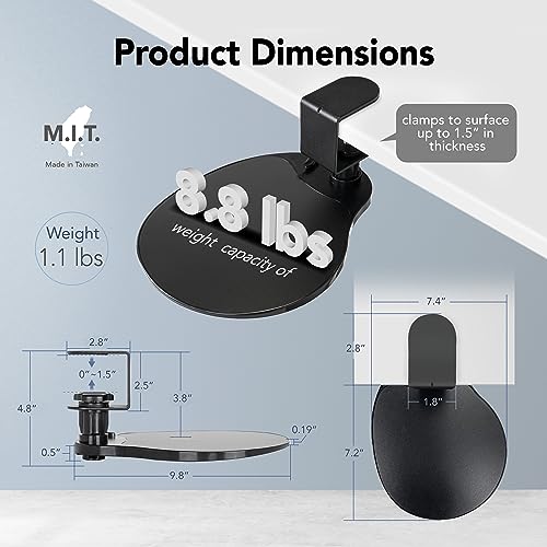 EHO Clamp-On Under Desk Mouse Tray, 360° Swivel Ergonomic Platform with Cable Organizer, Smooth Glide Surface for Gaming or Office, Fits Desks 0.5"-1.5" Thick, Tool-Free Install, TAA-Compliant - Image 2