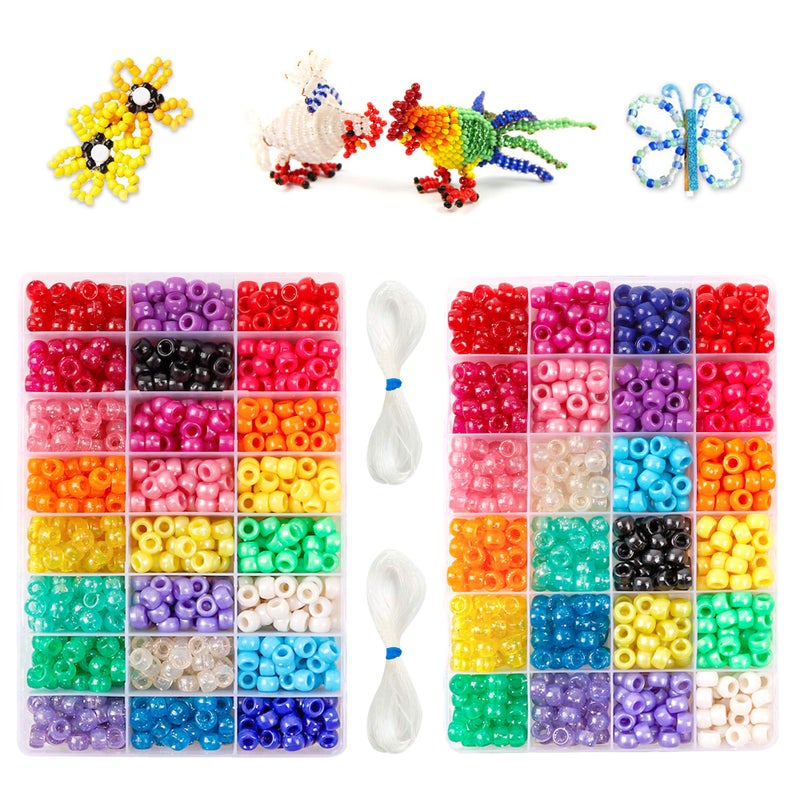 INSCRAFT 1200PCS Bracelet Making Kit 24 Colors Pony Rainbow Kandi Beads Friendship Bracelet Kit with Elastic Strings for Jewelry Making Craft Gifts for Girls Adults