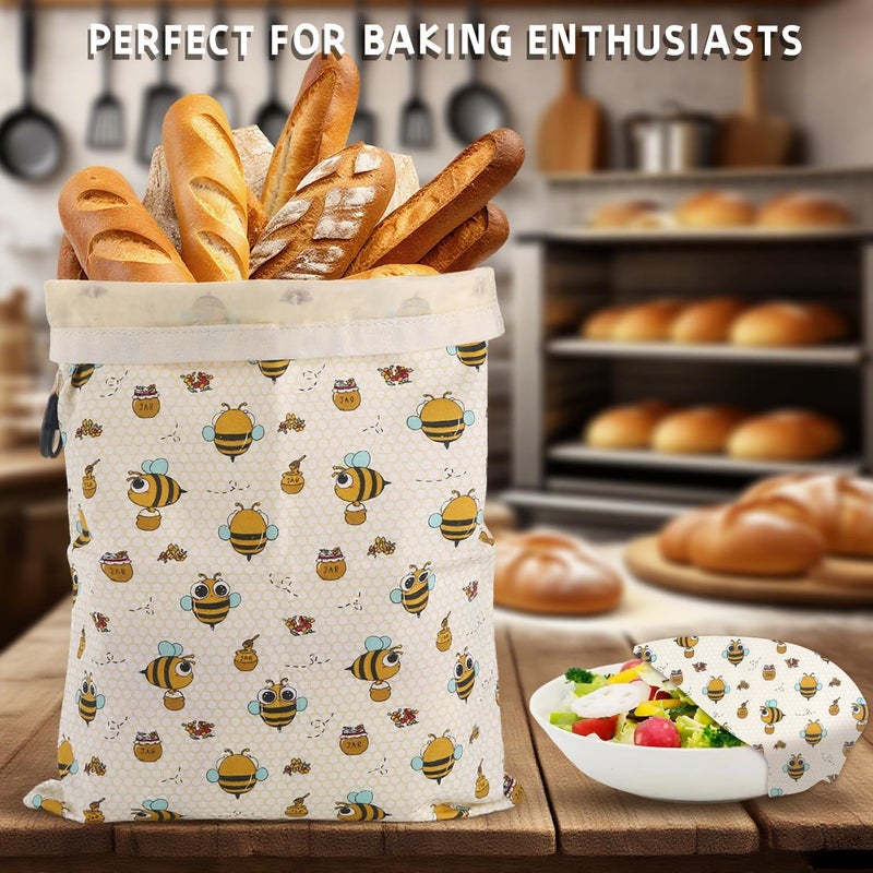 Vakeen 1 Large Beeswax Bread Bags for Homemade Bread Sourdough & 3 Beeswax Wraps, Easy to Clean Reusable Beeswax Breads Bags for Sourdough, 17 X 13 Inch Charming Honeybee Pattern Food Storage Bag - Image 5