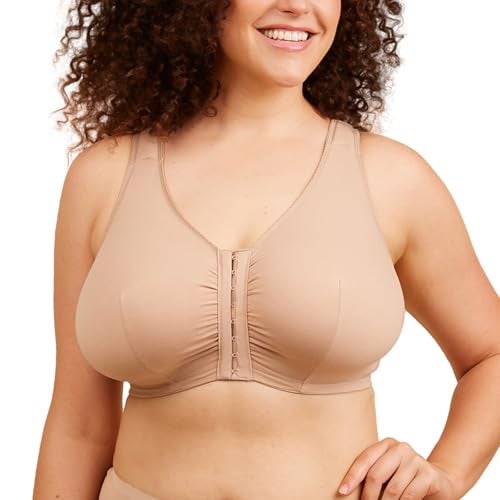 LEADING LADY, The Meryl, Front-Closure, Cotton Bra, Comfort Sleep Bra for Women, Breathable, Unlined, Full Coverage, Wireless Warm Taupe - Image 1