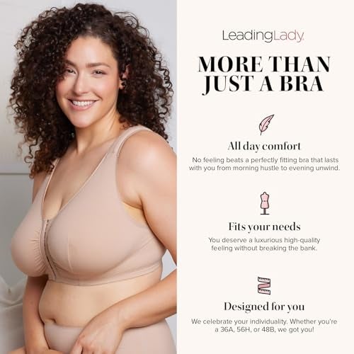LEADING LADY, The Meryl, Front-Closure, Cotton Bra, Comfort Sleep Bra for Women, Breathable, Unlined, Full Coverage, Wireless Warm Taupe - Image 3