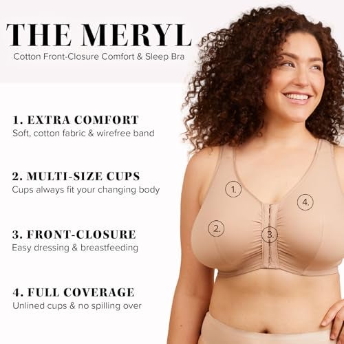 LEADING LADY, The Meryl, Front-Closure, Cotton Bra, Comfort Sleep Bra for Women, Breathable, Unlined, Full Coverage, Wireless Warm Taupe - Image 2