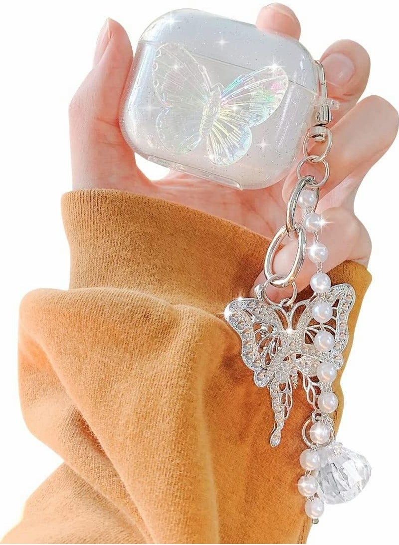 Compatible with AirPods 3 Case Cover, 3rd Generation 2021, with Cute 3D Clear Glitter Butterfly Design Smooth Soft TPU Cover Case for Airpods 3, Pretty Design Bling Shiny Stylish with Keychain - Image 1
