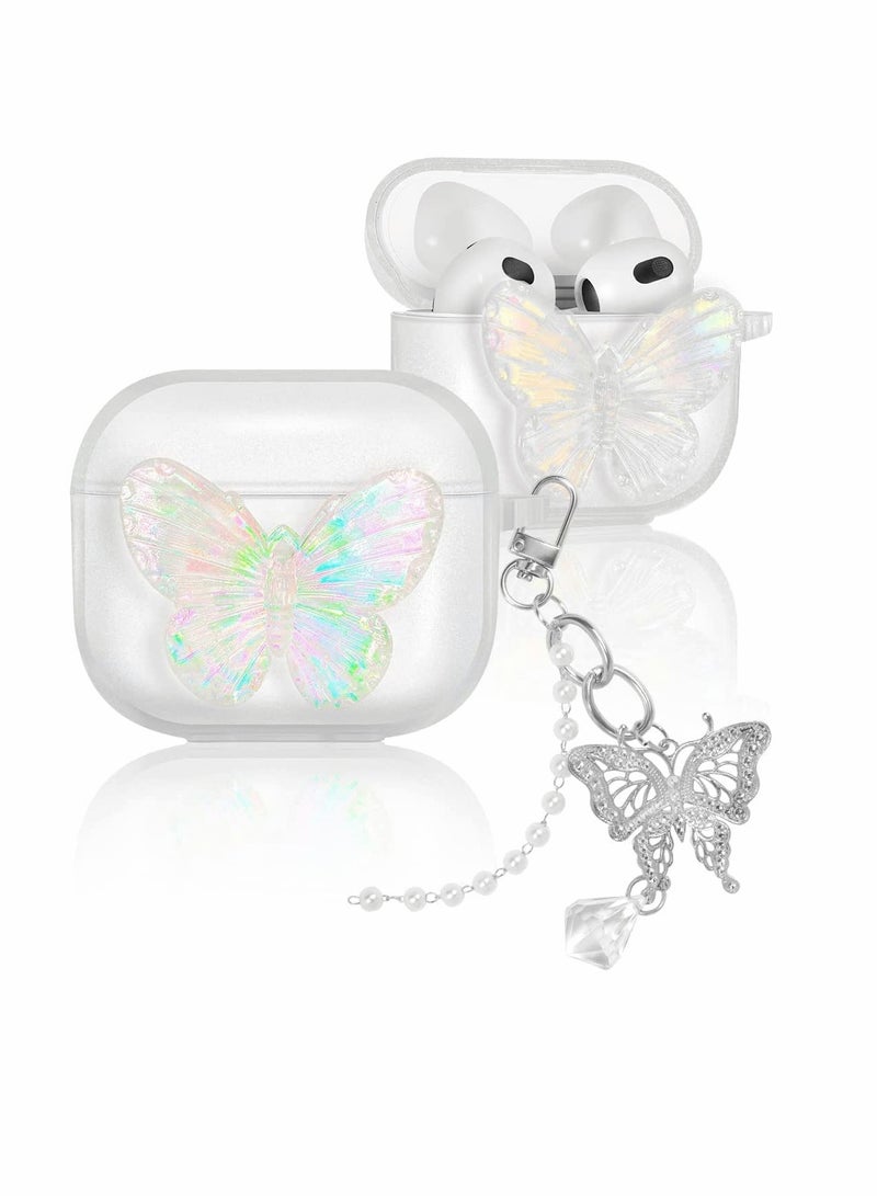 Compatible with AirPods 3 Case Cover, 3rd Generation 2021, with Cute 3D Clear Glitter Butterfly Design Smooth Soft TPU Cover Case for Airpods 3, Pretty Design Bling Shiny Stylish with Keychain - Image 3