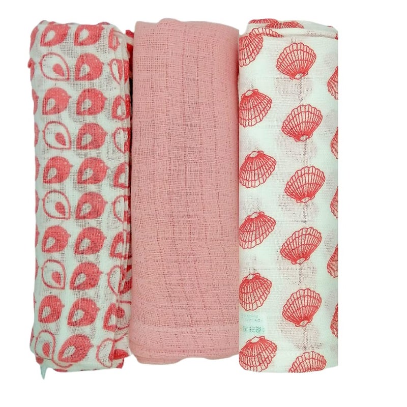 GREENBUB 100% Organic Cotton Muslin Flats/Nappies/Square Swaddle - 80 X 80 cms - Set of 3 (Pink) - Image 1