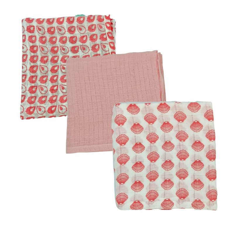 GREENBUB 100% Organic Cotton Muslin Flats/Nappies/Square Swaddle - 80 X 80 cms - Set of 3 (Pink) - Image 3